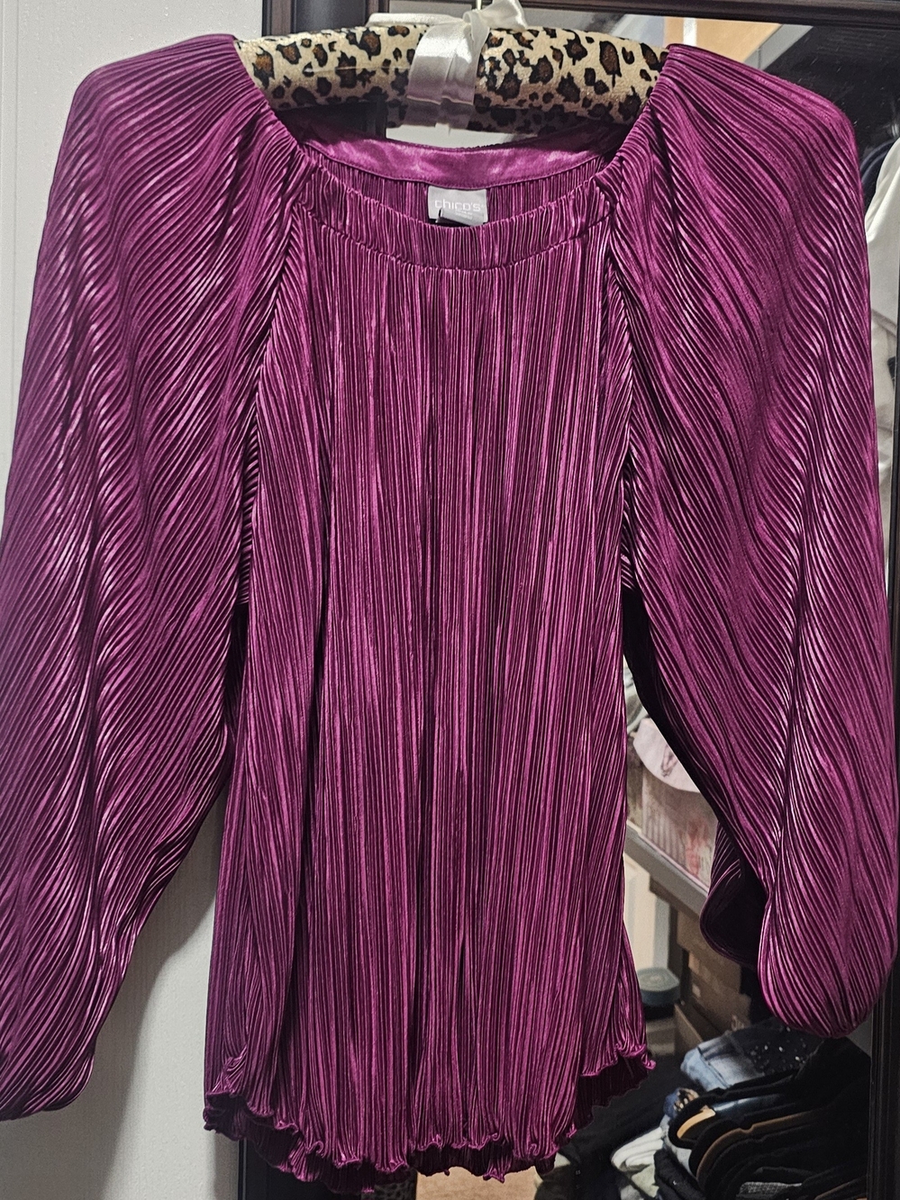 Chico's Fuchsia Pleated 3/4-Sleeve Blouse